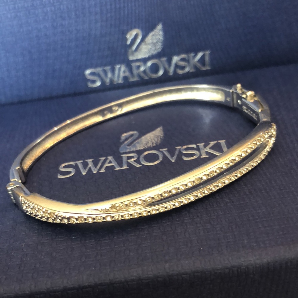 Swarovski Hinged Silver Tone Double Row Crystal Bracelet